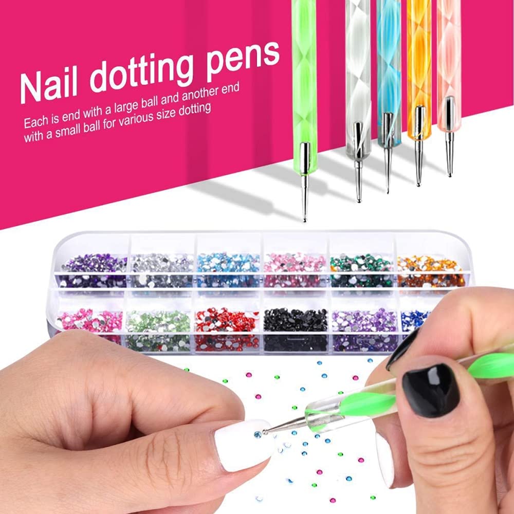 MAYCREATE® Nail Art Stamping Kit 3D Nail Art Decorations Kit with Nail Art Brushes Dotting Tools Holographic Nail Art Stickers Nail Foil Tape Strips and Nails Art Rhinestones (39pcs)