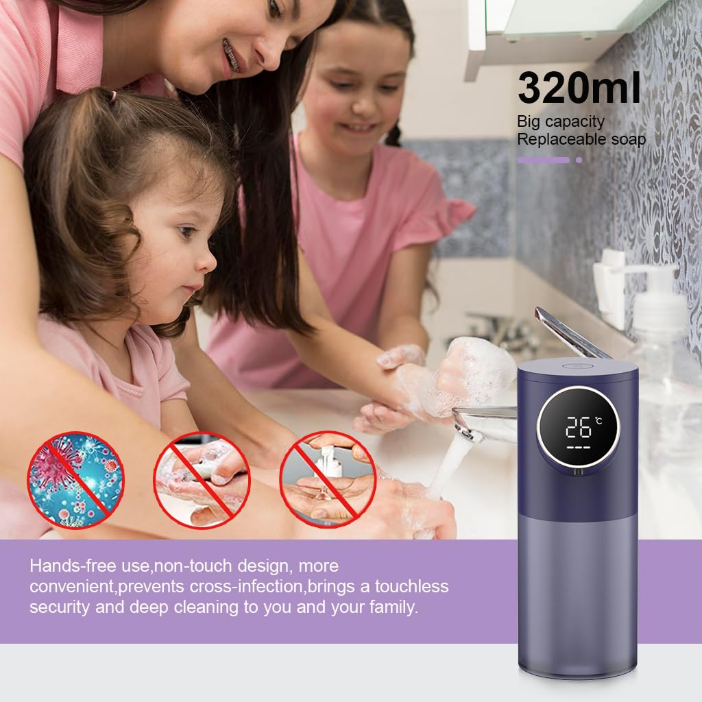 HANNEA® Soap Dispenser for Bathroom, Automatic Foaming Handwash Dispenser, 320ml 1500mAh Rechargeable Touchless Waterproof Shampoo Hand Foam Wash Dispenser with 6 Adjustable Bubble Levels(Blue)