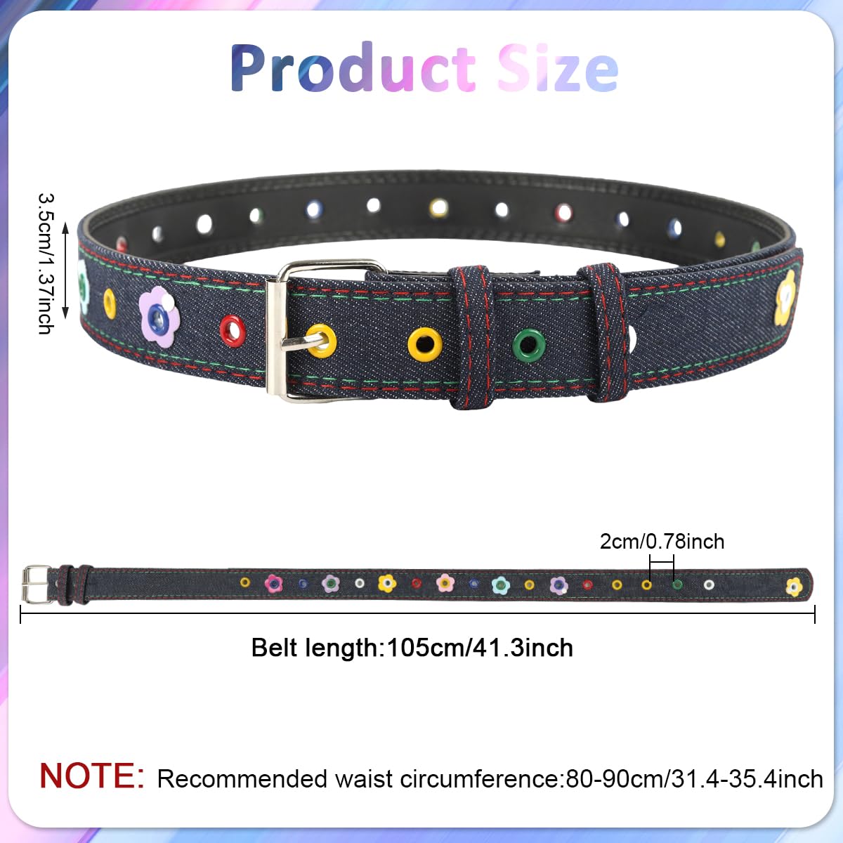 SANNIDHI Belt for Women featuring Flower Eyelet Design with Metal Buckle 3.5x110cm | Y2K Denim PU Waist Accessory