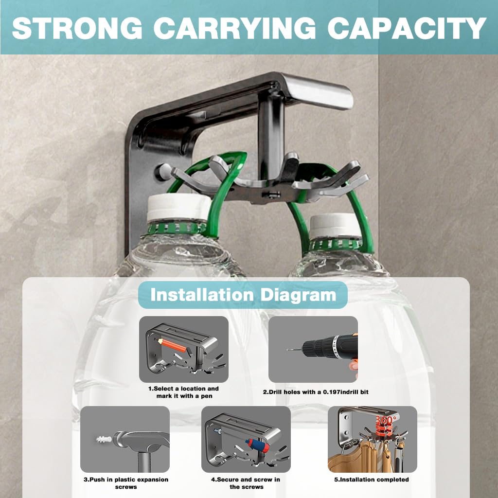 Supvox Kitchen Wall Hook for Space Saving Storage with 360° Rotating 8 Hook Rack | Carbon Steel