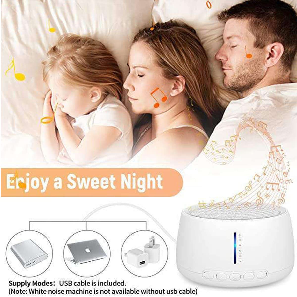 HASTHIP® White Noise Machine for Baby Sleep Aid with 30 Natural Soothing Melody White Noise Therapy Machine for Baby Kids Adults 3 Timing Modes & Memory Function White Noise Sounds Machine with 5W Speaker