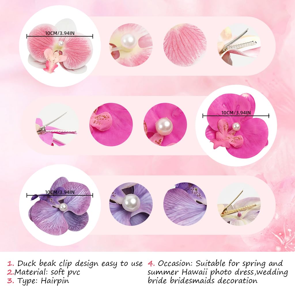 Venzina Flower Hair Clips for Women featuring 3 Pcs Orchid Design with Metal Clasps | Stylish Barrettes for Everyday and Party Hairstyles