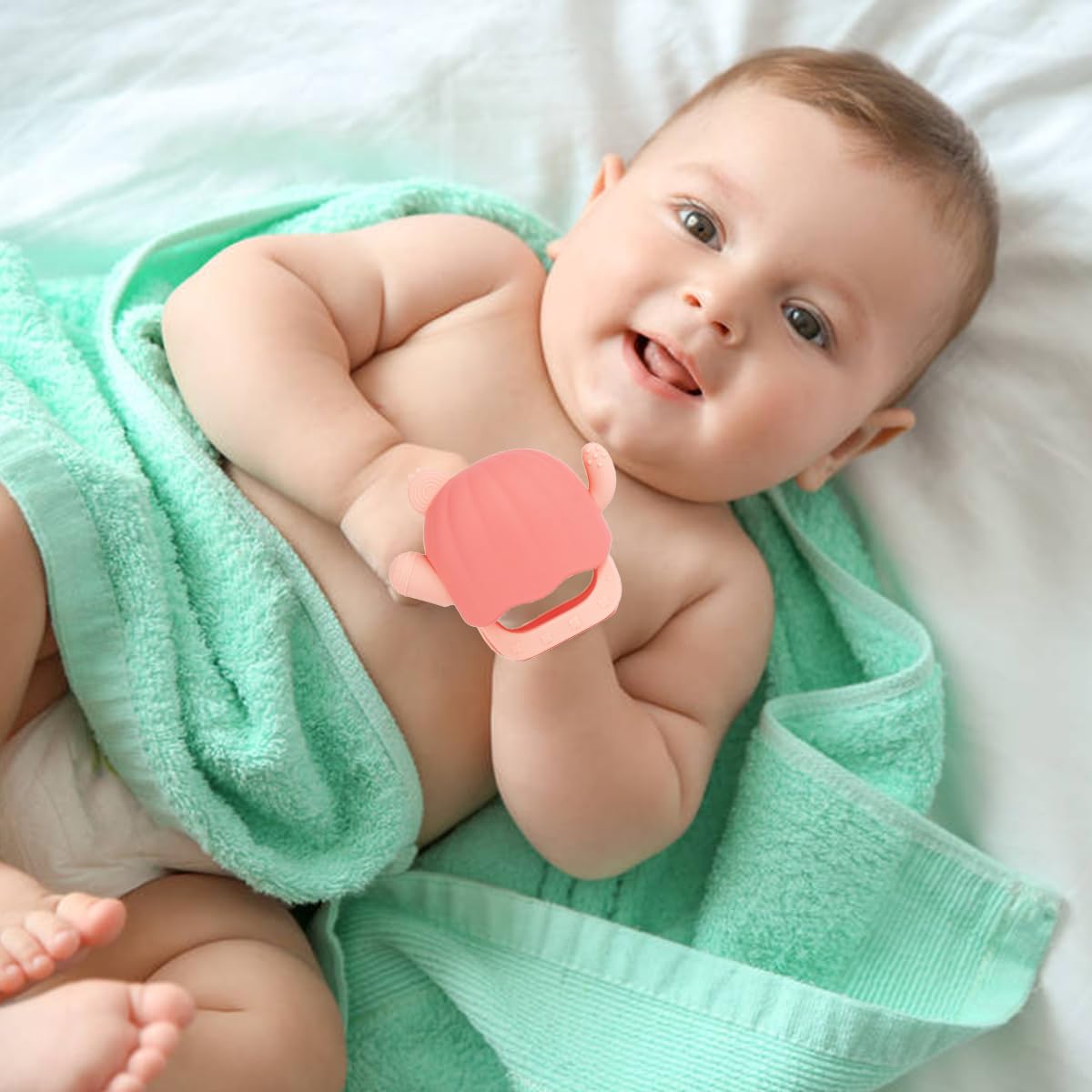 SNOWIE SOFT Penguin Shape Silicone Teether for Babies 3+ Months with Easy Grip Handle | BPA Free Pink Soothing Gum Relief