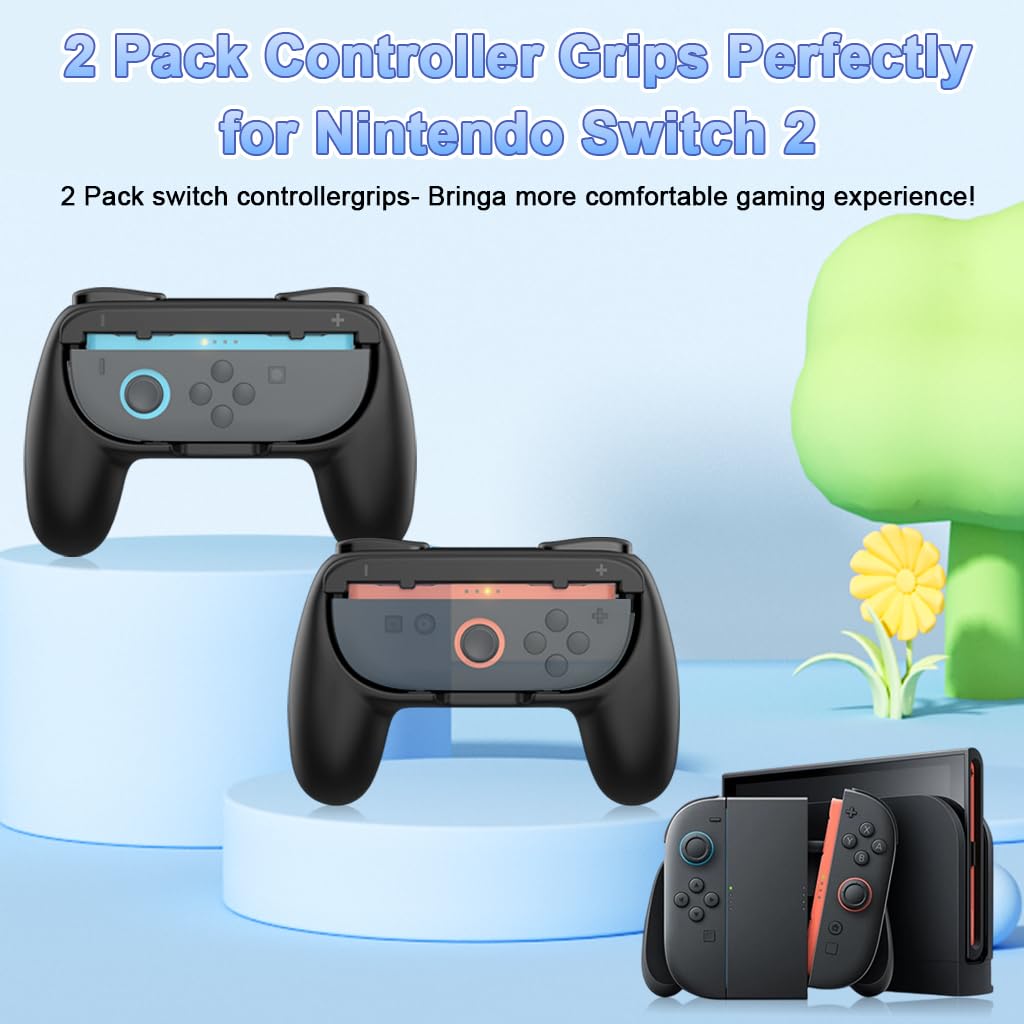ZORBES Joy-Con Grips for Nintendo Switch 2 with Ergonomic Anti-Slip Handles | 2 Pack Black