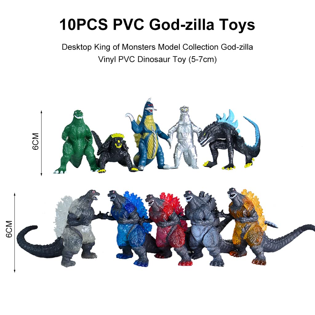 PATPAT  GodZilla Toys 10PCS Desktop King of Monster Model Collection God-Zilla Action Figures Soft Touch Vinyl PVC Dinosaur Toys Monster Toy for Kids Gifts for Kids (5-7cm)