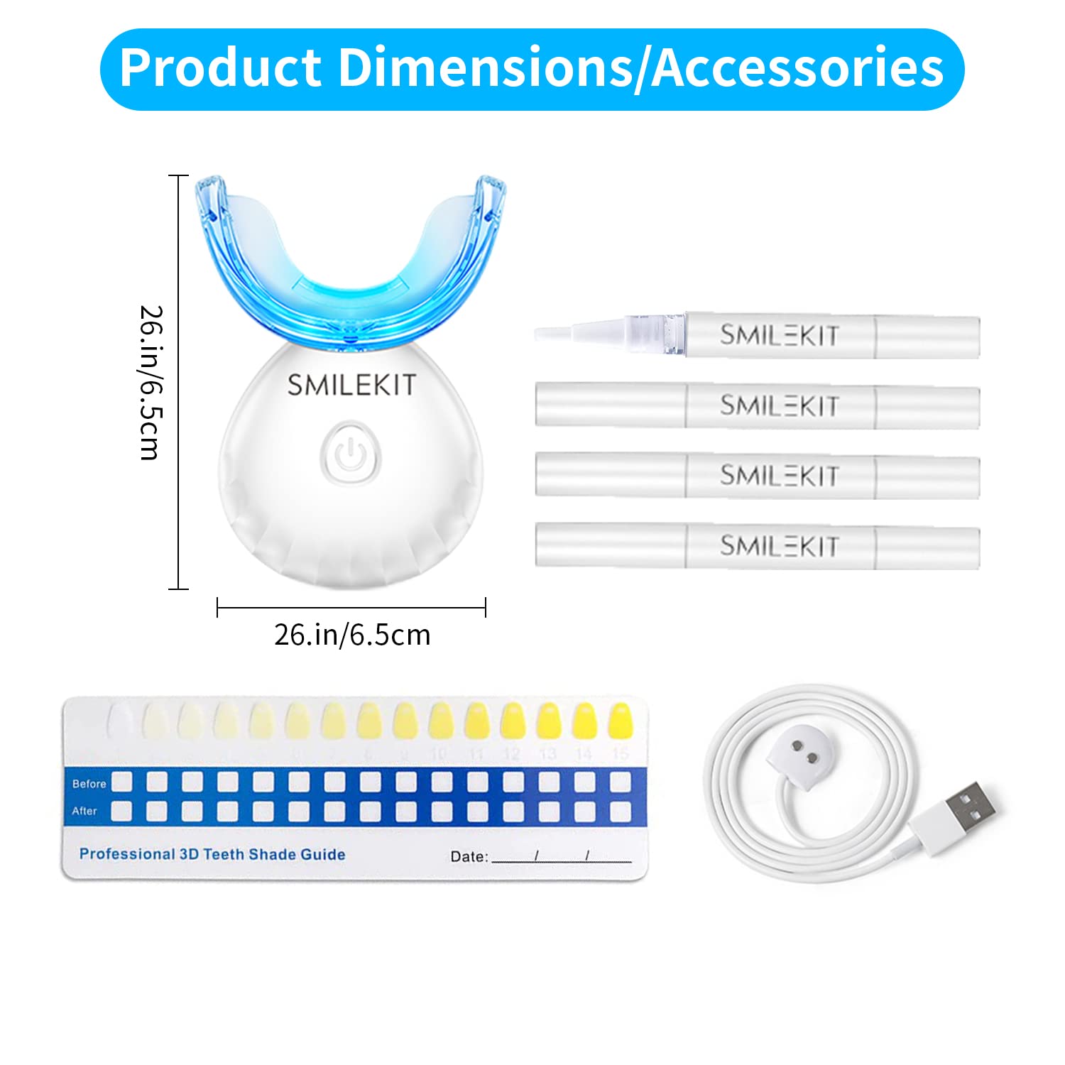 HANNEA Teeth Whitening Kit for Home Use with 16 LED Beads and 4 Whitening Gels | USB Rechargeable