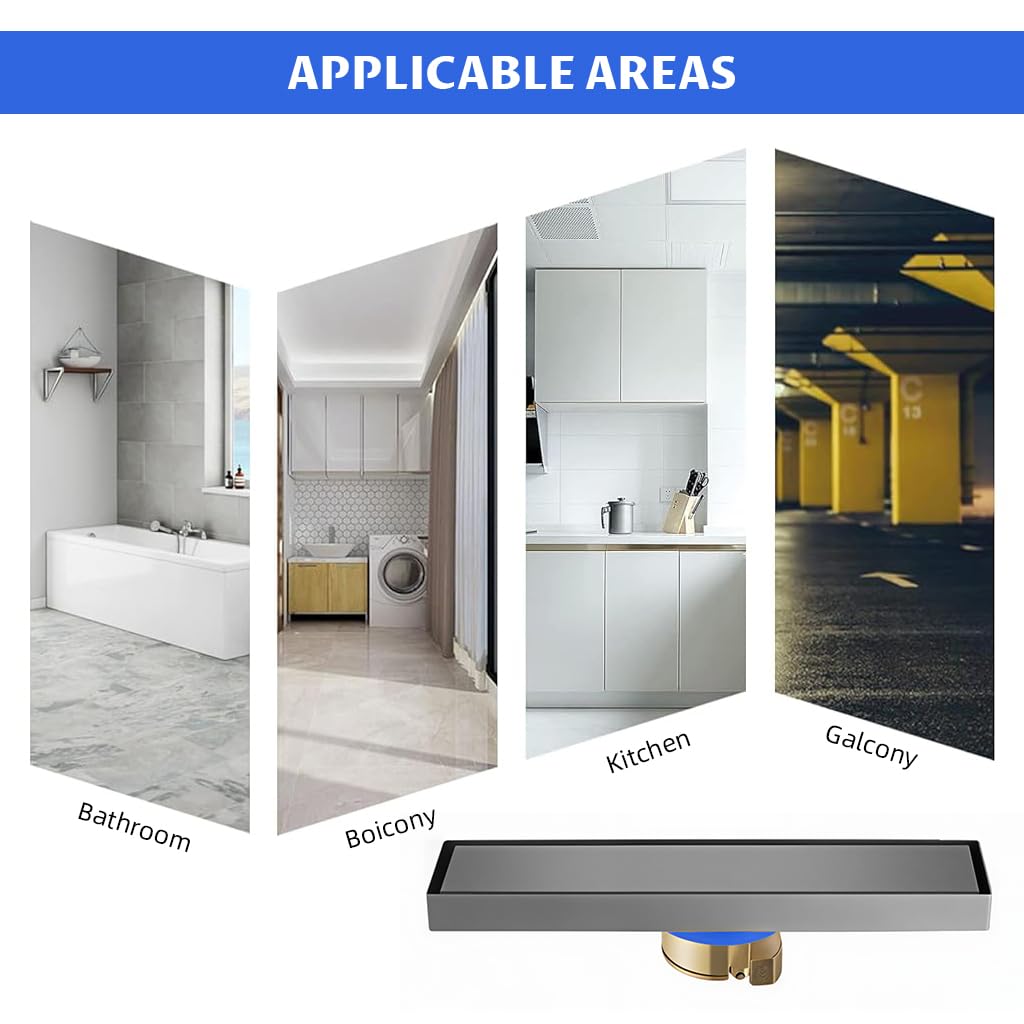 HASTHIP Bathroom Linear Shower Drain 30×8 cm for Modern Showers with Anti Odor System | Stainless Steel Flush Mounted Design