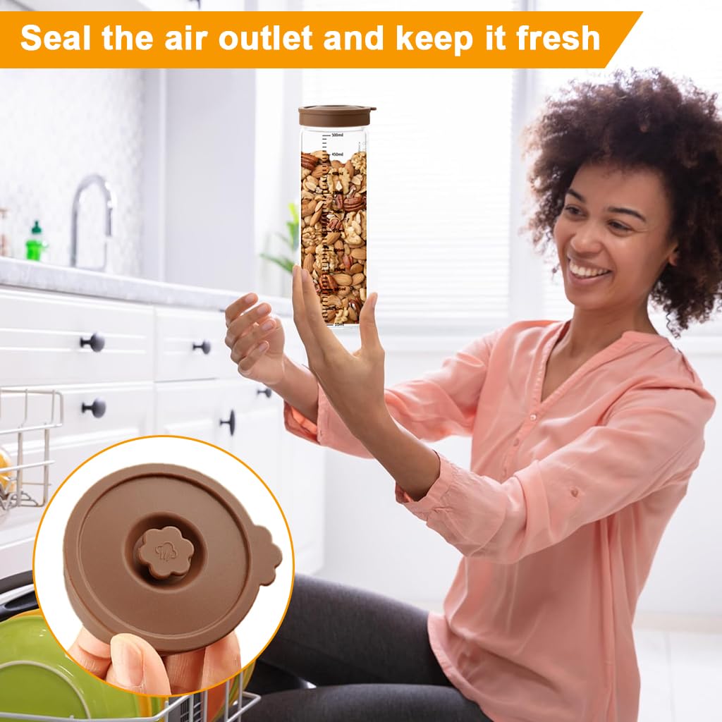 Zibuyu Glass Jars Set for Kitchen Storage with Airtight Lids 500ml and Scale Markers | Clear Containers for Grains Pasta Beans and Nuts