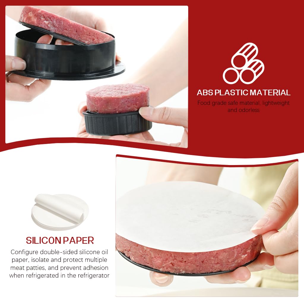 HASTHIP 4 in 1 Stuffed Burger Press Sandwich Maker Sealer Patty Maker Ring Mold Press Multi Size Burger Patties Press Stackable Kitchen DIY Burger Patty Shaper with 100 Pcs Non-Stick Patty Papers