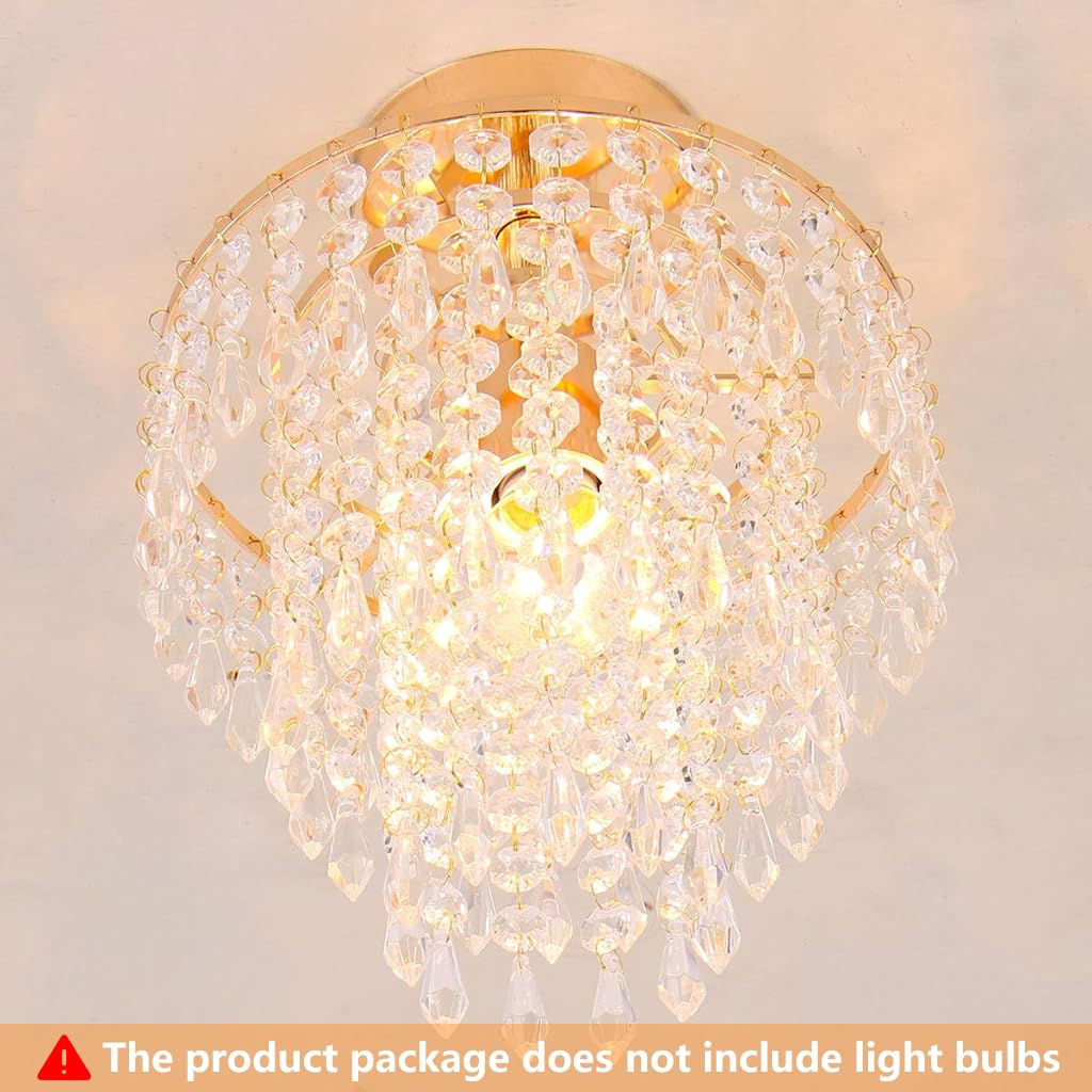 ELEPHANTBOAT Mini Crystal Chandelier for Living Room with 3 Tiers Raindrop Design | 11.4 in Ceiling Light Fixture