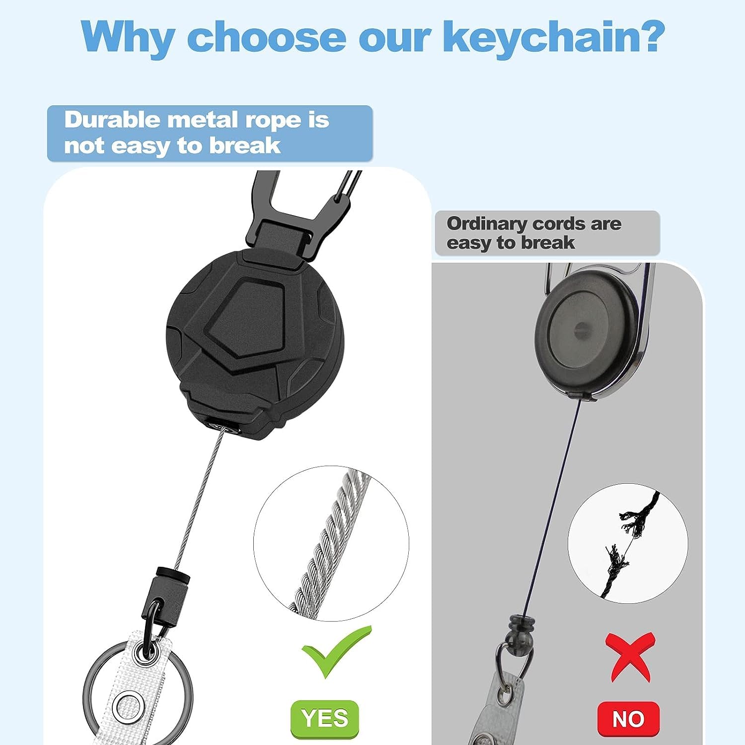 HASTHIP® Heavy Duty Retractable Keychain with Carabiner, Retractable ID Badge Holder Clip Retractable Badge Reel with 31.7