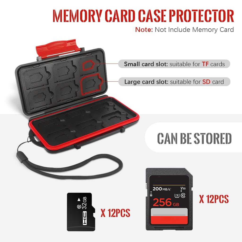 ZORBES® SD Card Case Holder for Memory Cards, 24 Slots Professional Water-Resistant Anti-Shock Holder Storage SD SDHC SDXC TF Case Protector Cover with Carabiner for 12SD Cards & 12 Micro SD Cards