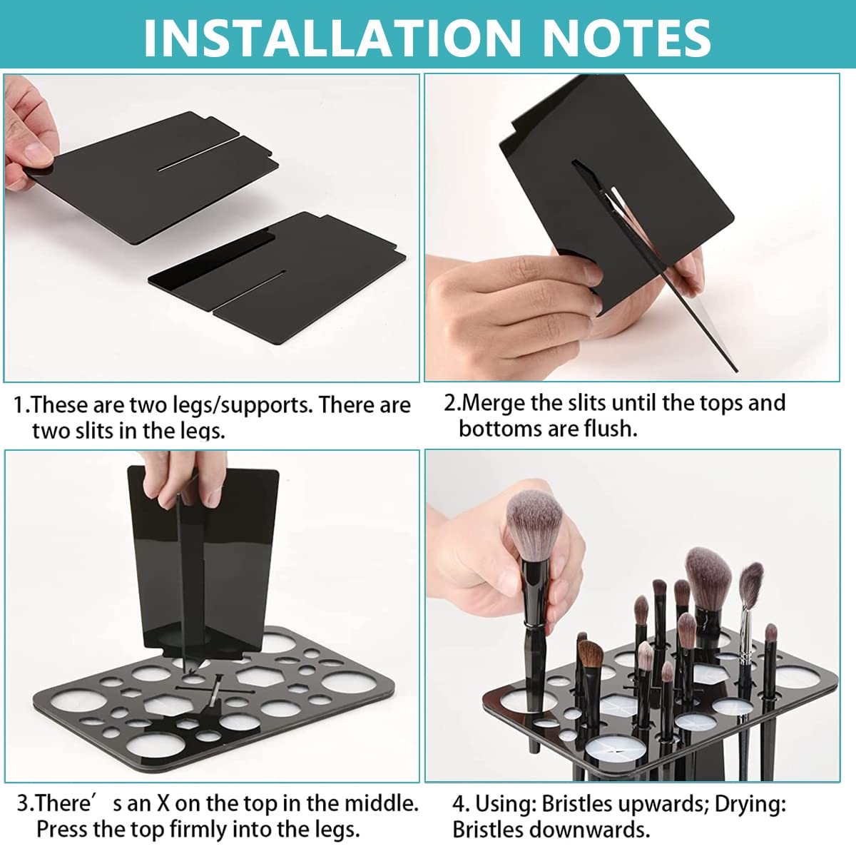 MAYCREATE Makeup Brush Holder Organizer with 28 Slots featuring 360° Rotatable Acrylic Stand | Black
