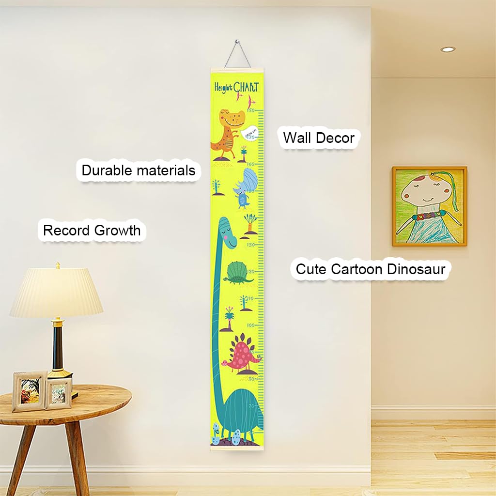 SNOWIE SOFT Cartoon Dinosaur Growth Chart for Kids with 60–180 cm Range | Waterproof Canvas Wall Hanging