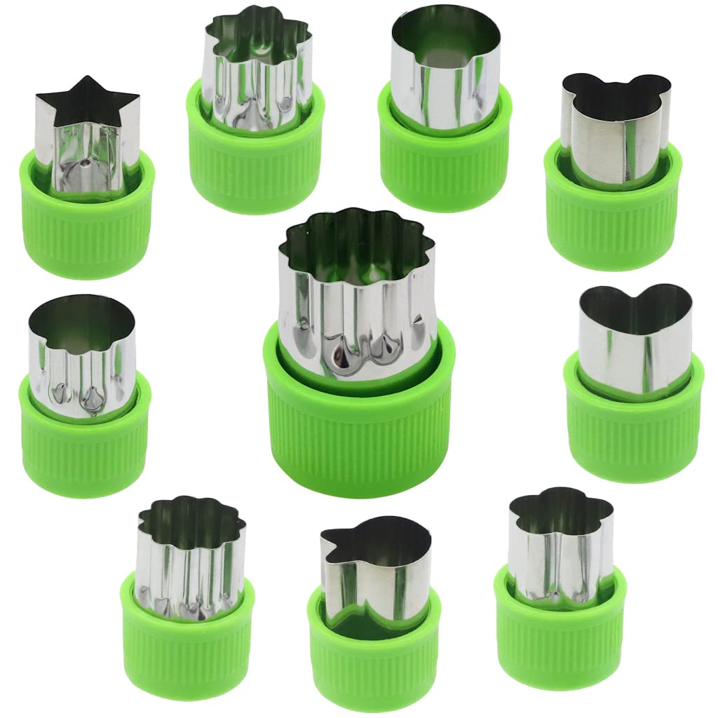 HASTHIP® 10 Pcs Cookie Cutter Shapes Set, Stainless Steel Fruit Cutter Shapes Embossing Mold, Bread Sandwich Cutter for Kitchen, Baking Mold, Pastry Mold (Green)