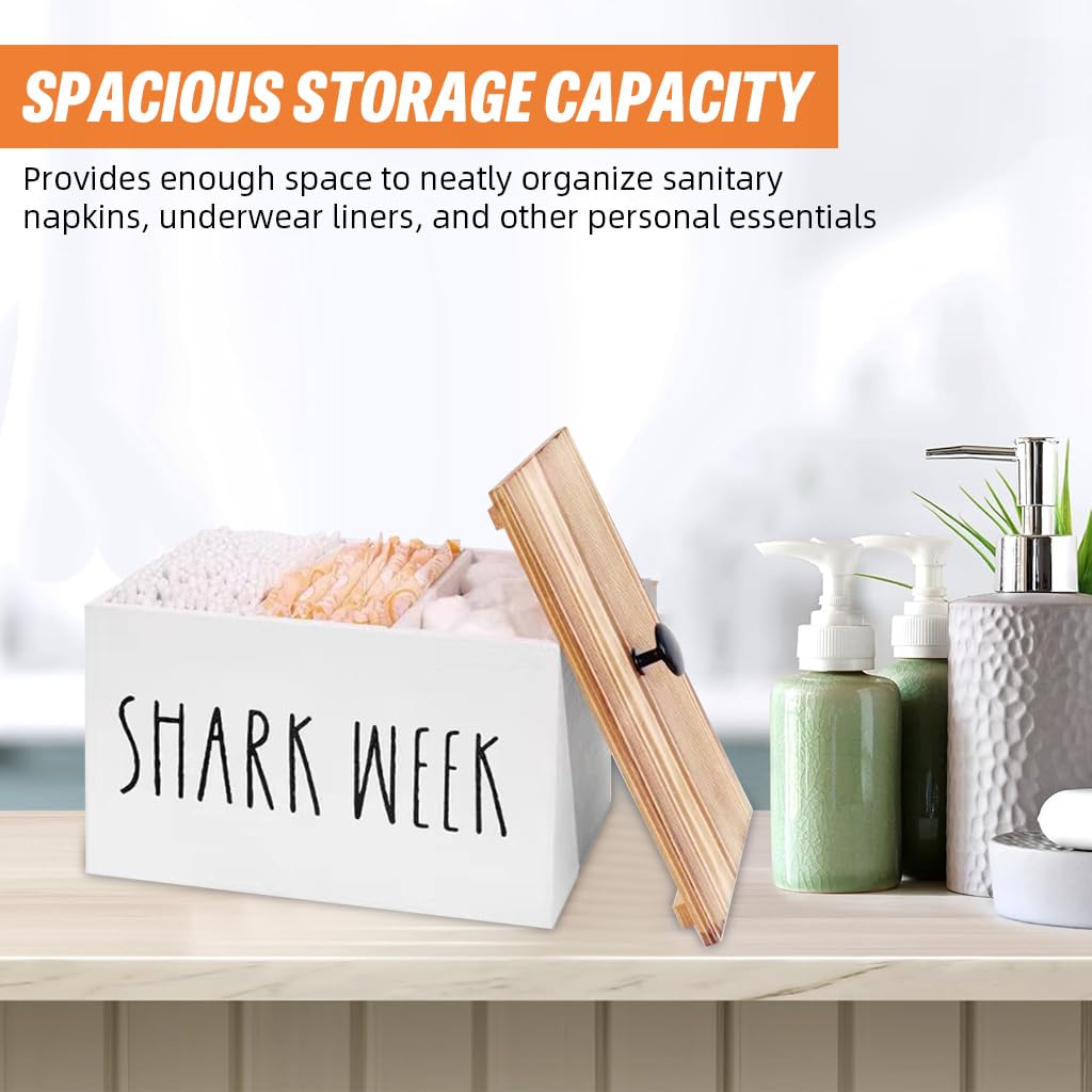 HASTHIP Sanitary Pads Storage Box 20x13x13cm for Girls with Lid and Wooden Organizer Design