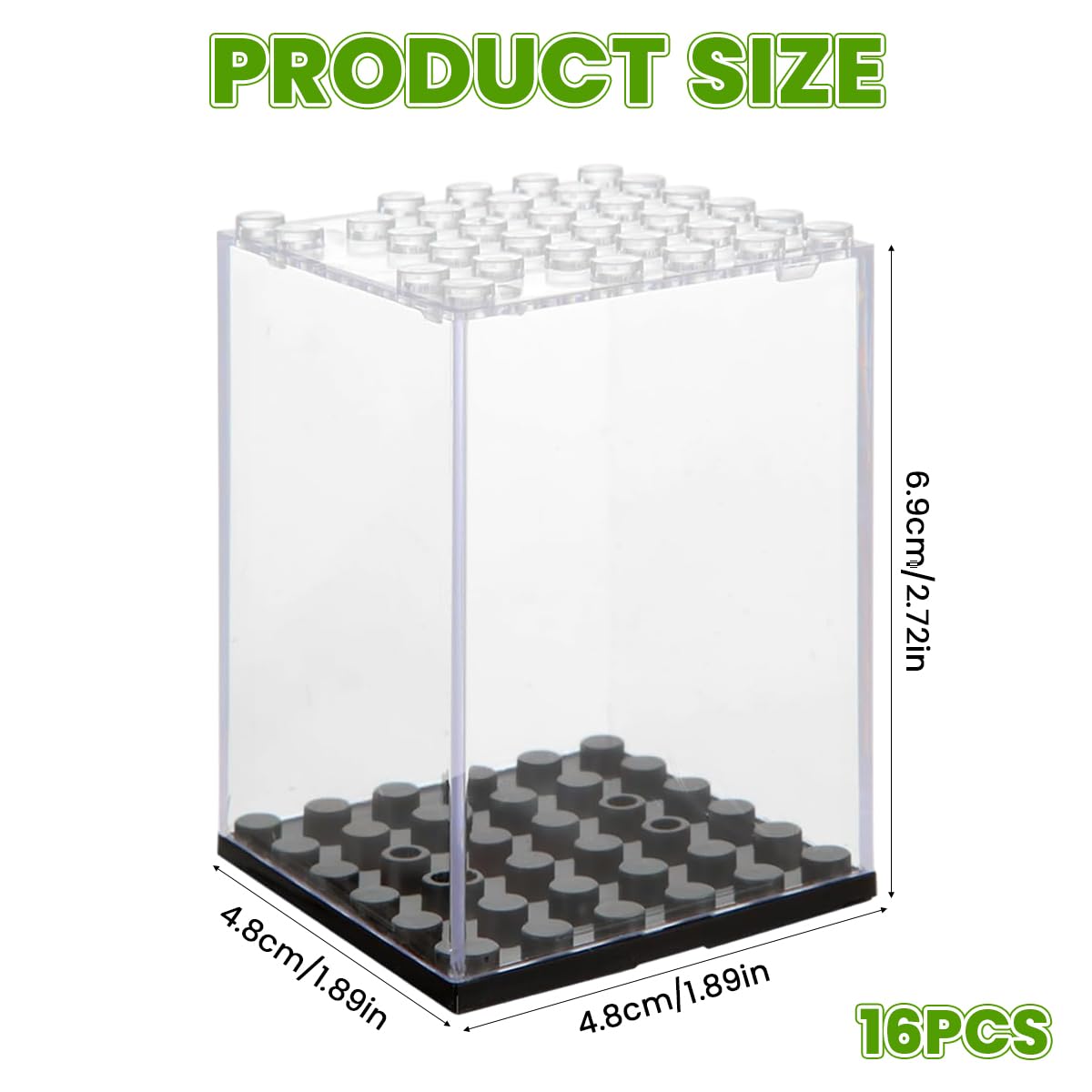 PATPAT Acrylic Display Box for Minifigures 16Pcs 48x48x69mm with Studded Base | Dustproof Stackable Case