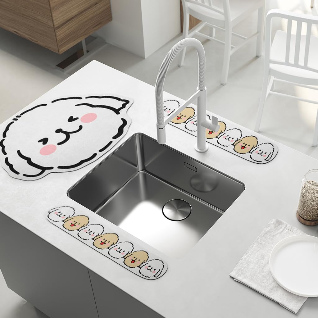 Supvox Kitchen Sink Faucet Water Retaining Pad Set with Diatom Mud Material 3pcs | Foldable and Easy Clean Splash Guard for Countertops