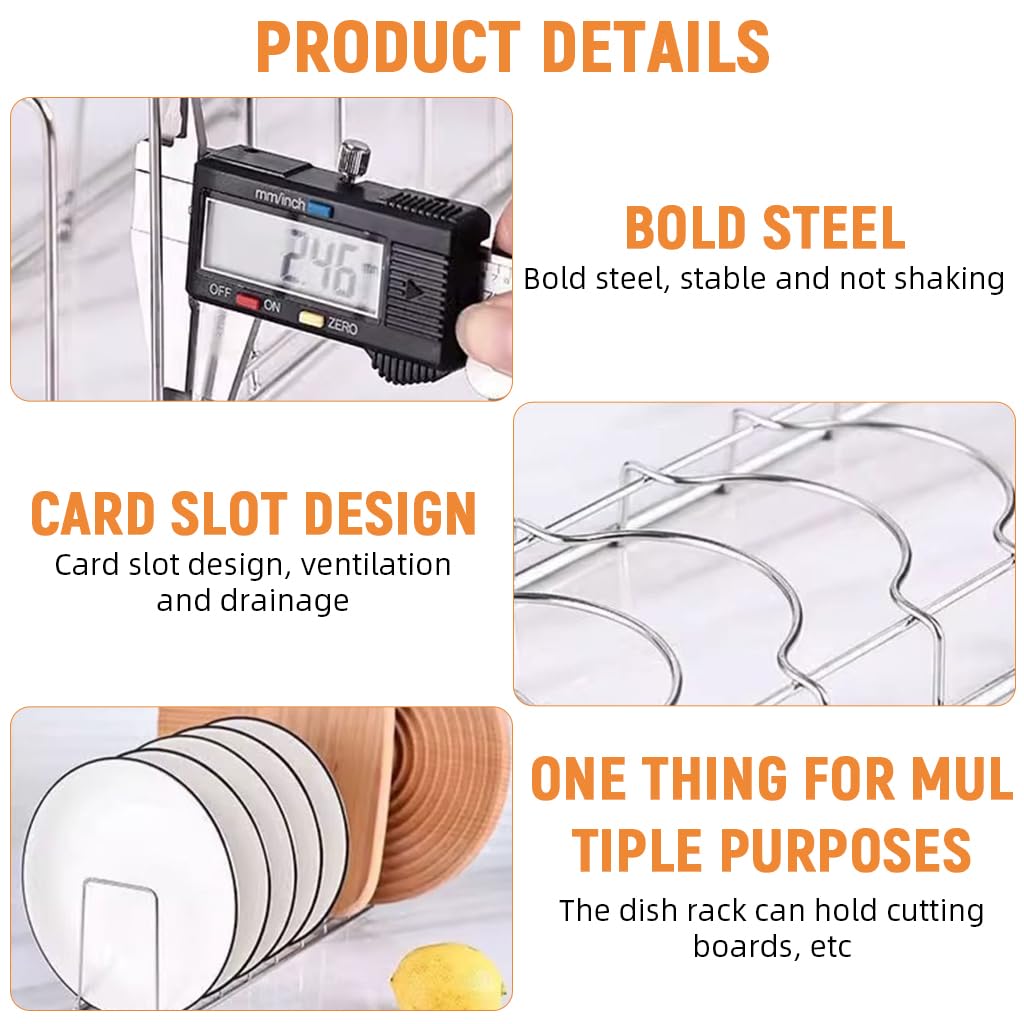 Supvox Plate Rack Stand for Kitchen with 3Pcs Stainless Steel Frame | Cabinet Organizer