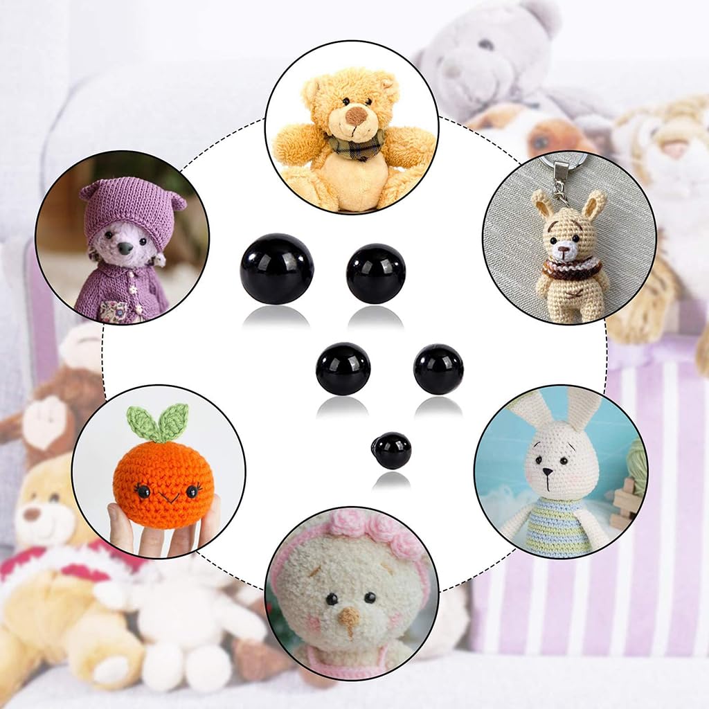 ZIBUYU Safety Eyes for Crochet and Plush Toys 100 pcs 6mm–12mm with Lock Washers | Black Plastic Set in Storage Box