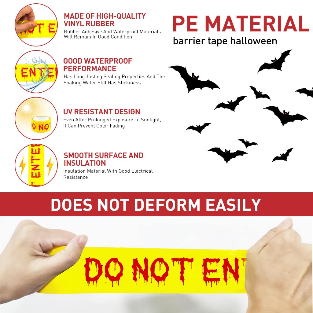 PATPAT® Halloween Decoration Safety Warning Tape Roll, Yellow Caution Do Not Enter Halloween Decorations Caution Tape Zombie Haunted House Decor for Halloween Party Decoration Indoor Outdoor 4.8cmx25m