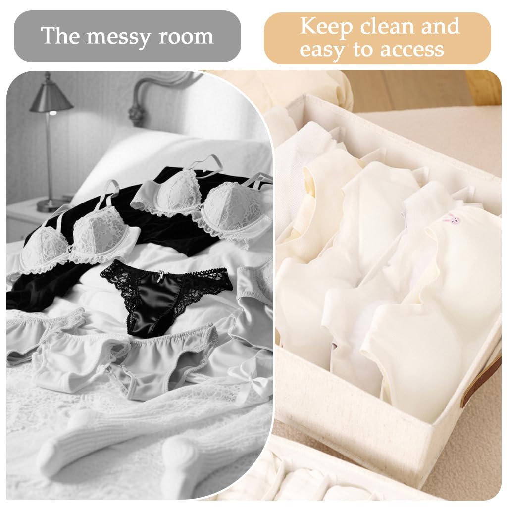 Zibuyu Undergarments Organizer 3PC Set for Women with 33 Slots and Foldable Cotton Jute Design