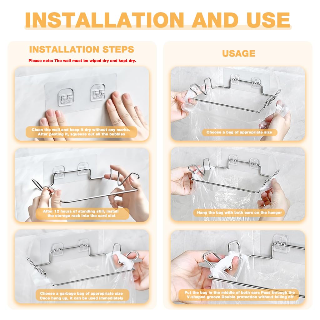 Supvox Trash Bag Hanger for Kitchen and Bathroom with Self Adhesive Wall Mount | Stainless Steel Frame