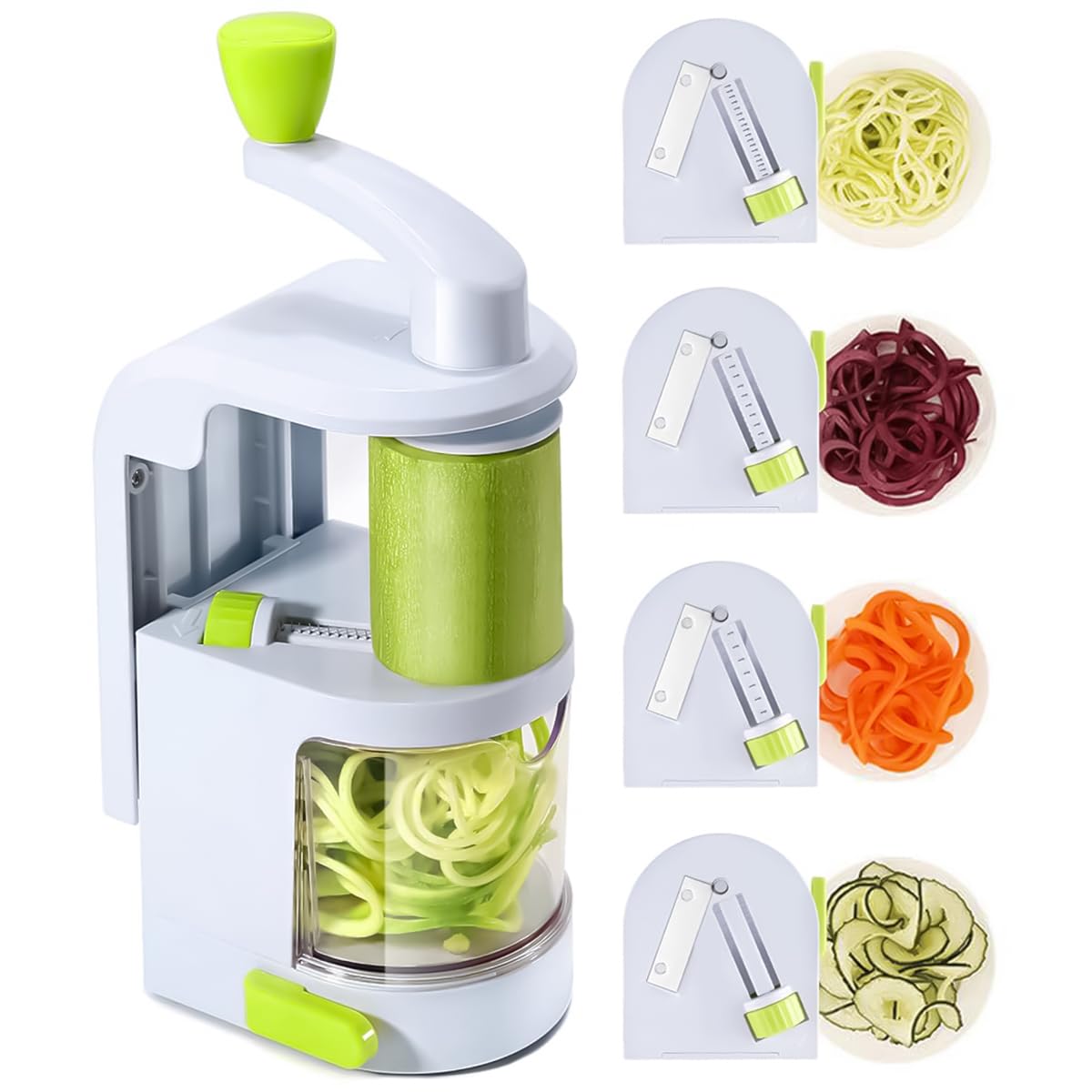 HASTHIP® Potato Spiralizer Kitchen Food Processor 4-in-1 Rotating Spiralizer with Suction Cup Base Tuber Crop Spiralizer Vegetable Spiralizer for Zucchini, Carrots, Potatoes, Sweet Potatoes, Cassava