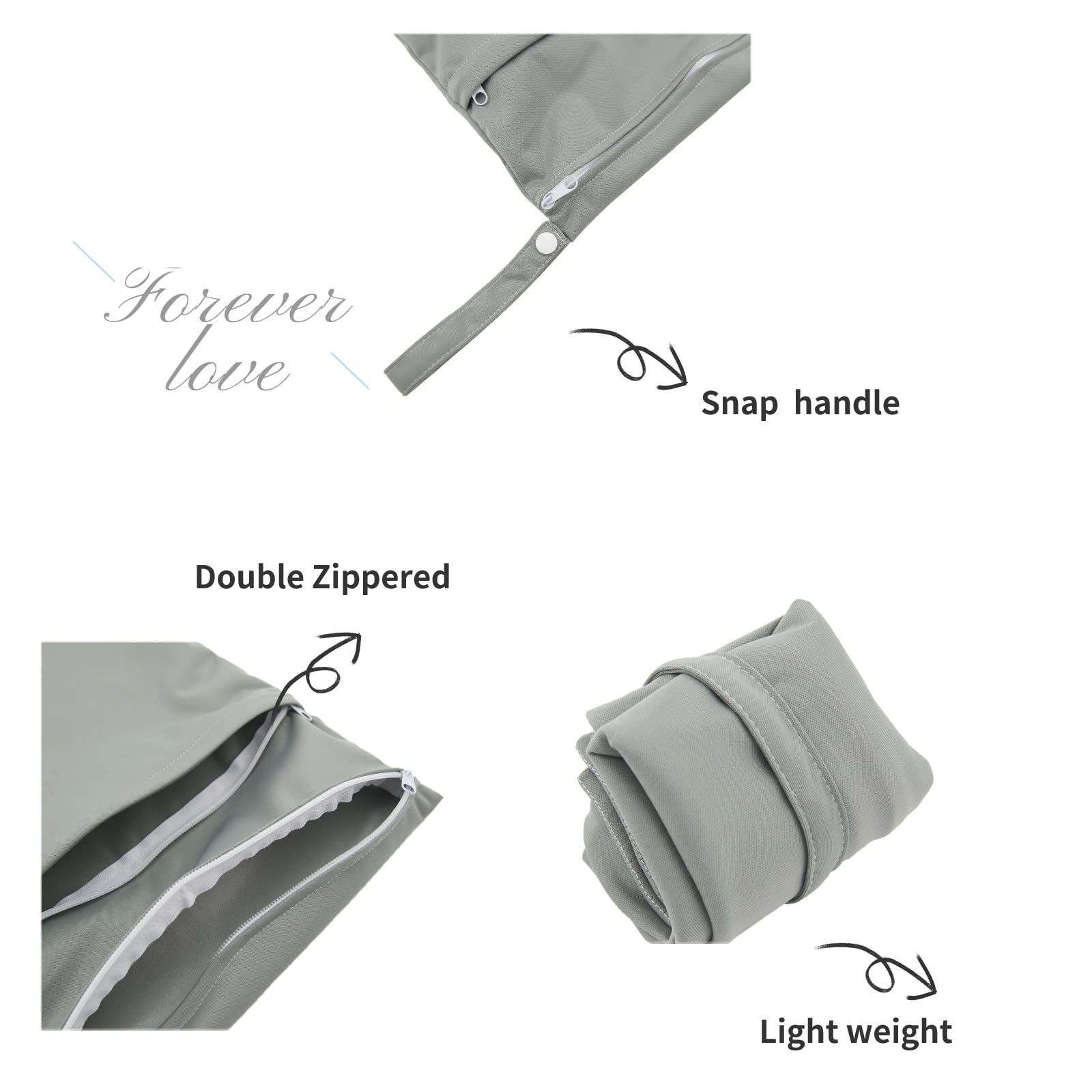 SNOWIE SOFT Baby Diaper Storage Pouches with Dual Zipper 30x36cm TPU Waterproof Silver | 2pcs