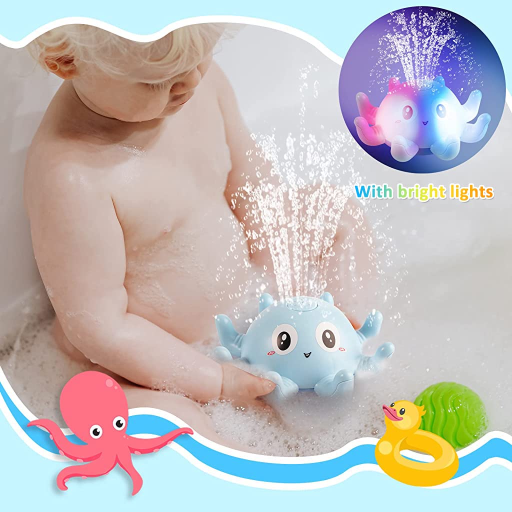 PATPAT Baby Bath Toys, Octopus Spray Toy Octopus Induction Spray Water Toys for Kids Sprinkler Toy with LED Light Up Toy Bath Toys for Baby 6 - 24 Months Bathtub Toy Gifts for Toddlers Boys Girls