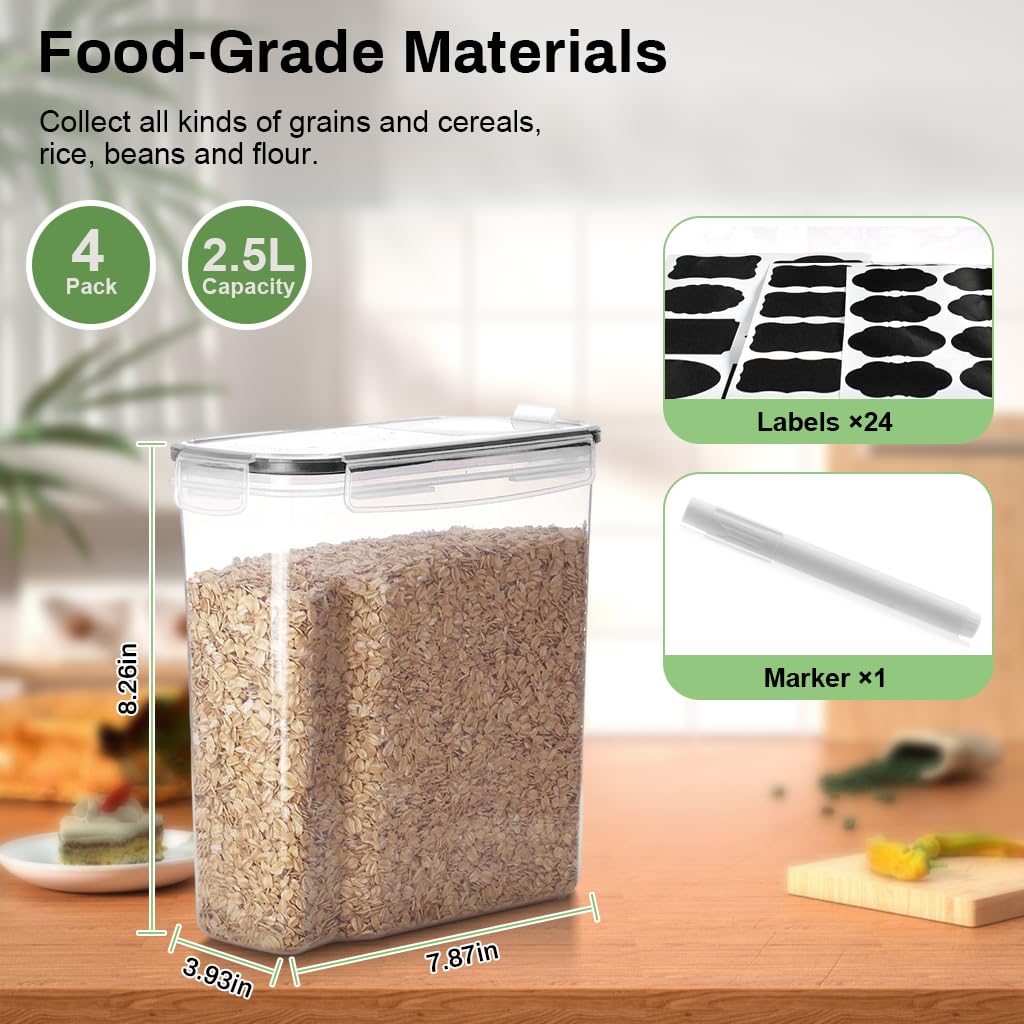 HASTHIP Food Storage Containers Set for Kitchen Pantry with Pour Outlet & Stackable 2.5L Design