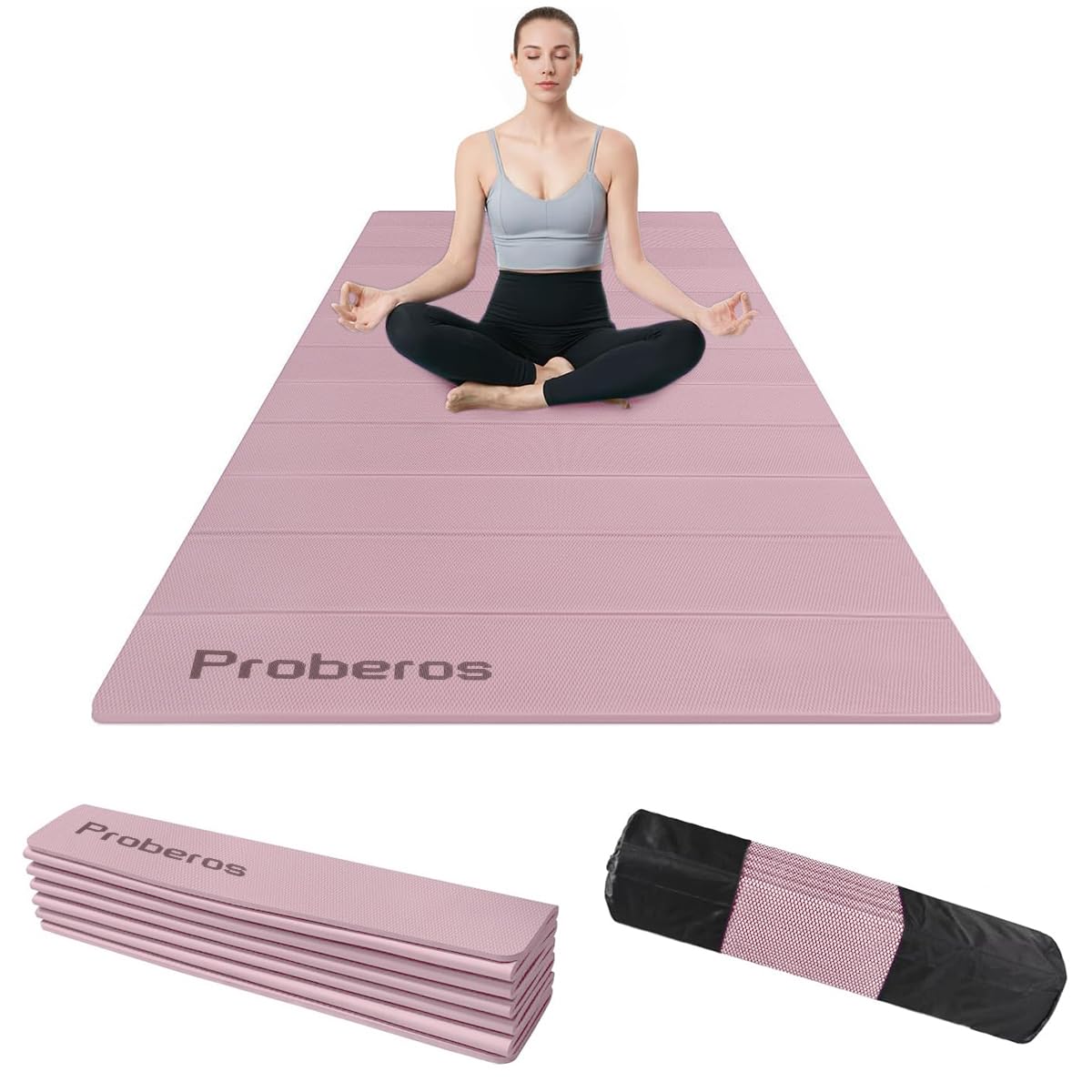 Proberos Folding Yoga Mat for Home Workout with Anti Slip Texture and 72x24 in Size | TPE 5mm Thick Pink Mat