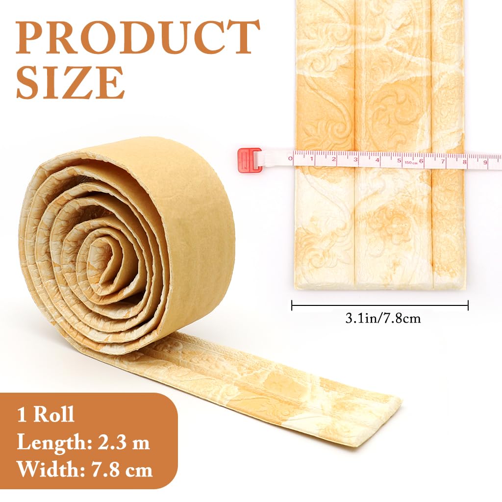 HASTHIP Peel and Stick 3D Foam Molding Trim for Walls with Floral Embossing 2.3 m x 7.8 cm Yellow 2 pcs