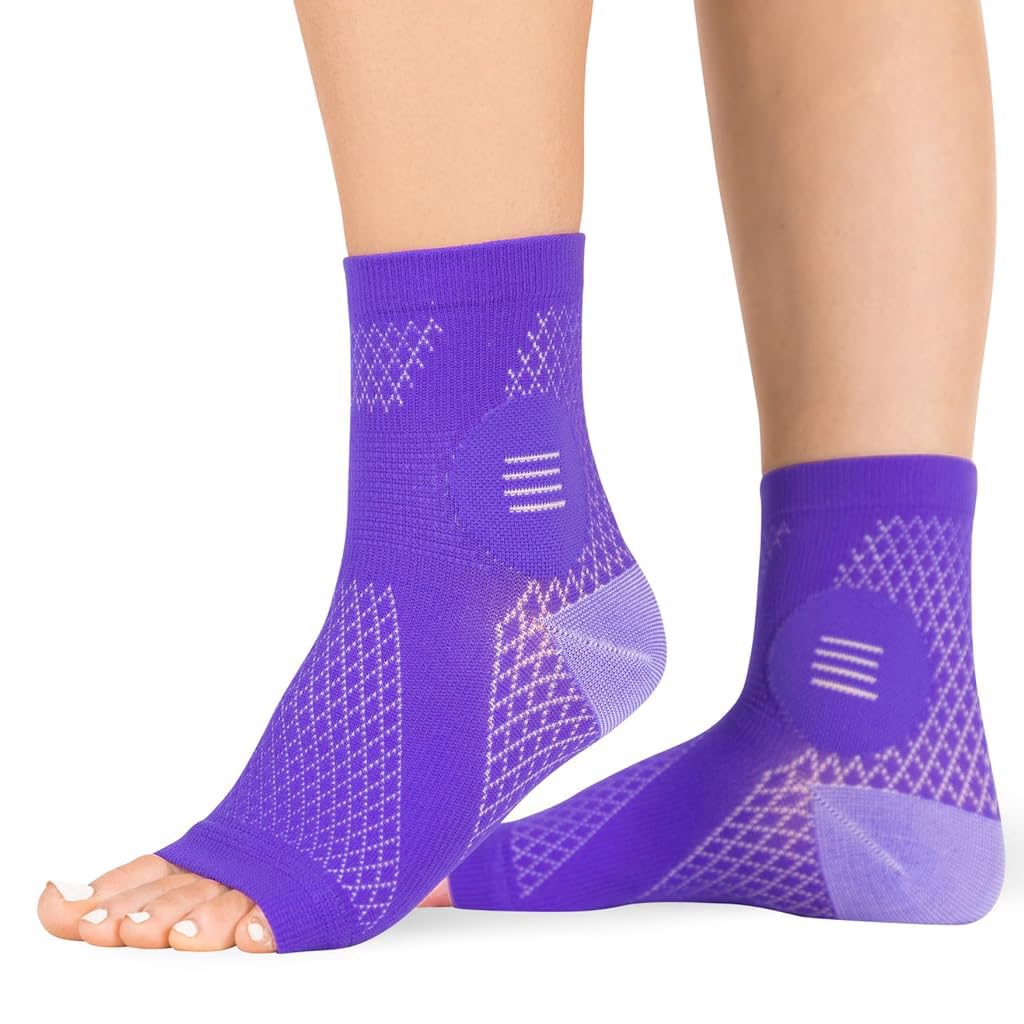 HANNEA® 1Pair Ankle Compression Sleeve, Compression Socks for Plantar Fasciitis, Achilles Tendonitis Relief, Open-Toe Foot Sleeves for Men and Women for Foot Swelling, Fatigue & Sprain, M(Purple)