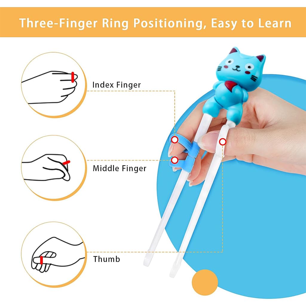 SNOWIE SOFT Training Chopsticks for Kids with 18.8cm Finger Ring Design | 3pcs Stainless Steel Utensil Set in Blue