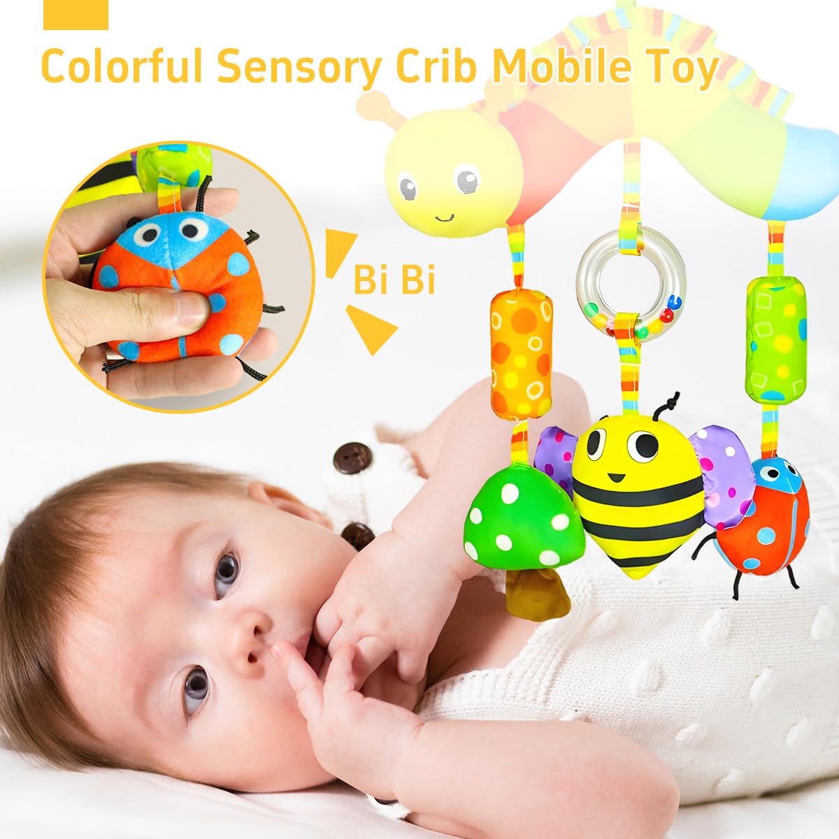 SNOWIE SOFT Baby Toys for 6 to 12 Months with Squeaky Device and Soft Plush Fabric | Hanging Sensory Crib and Stroller Toy