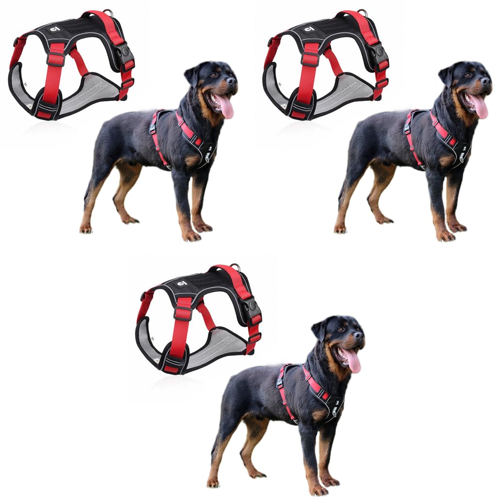Qpets Dog Harness for Large Dogs 22.5–45kg with Control Handle and Reflective Strips | Red Oxford Vest