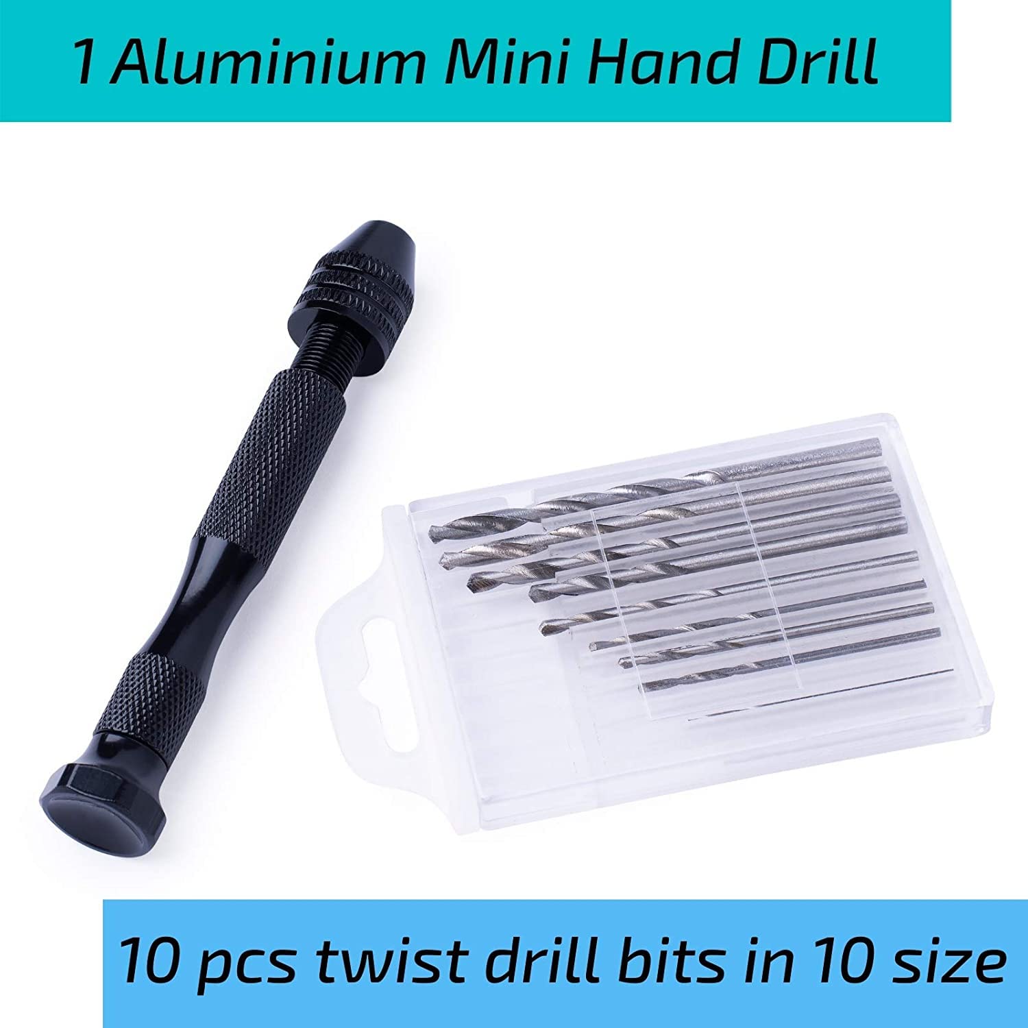 Supvox® 11 Pieces Hand Drill Bits Set for Jewelry Making Include 1 Pin Vise Hand Drill and 10 Twist Drills (0.8-3.0mm) for Resin Casting Molds Diamond Tipped Bead Plastic Keychain Pendant