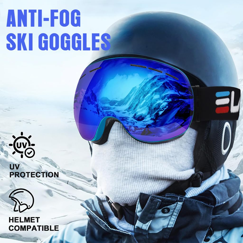 Proberos® Ski Goggles, Outdoor Sport Goggle Ski Goggle, Compatible with Optical Eyeglasses, Unisex Ski Snow Goggles Adjustable Headband Fashion Color Coated Ski Goggle