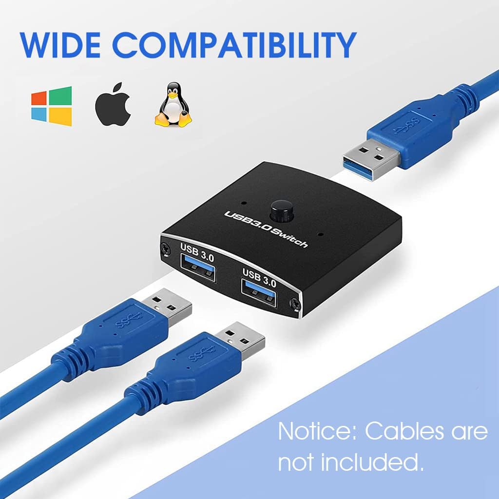Zeitel USB Switch for 2 Computers with One Button Control and 5Gbps Data Speed | USB 3.0 Sharing Hub