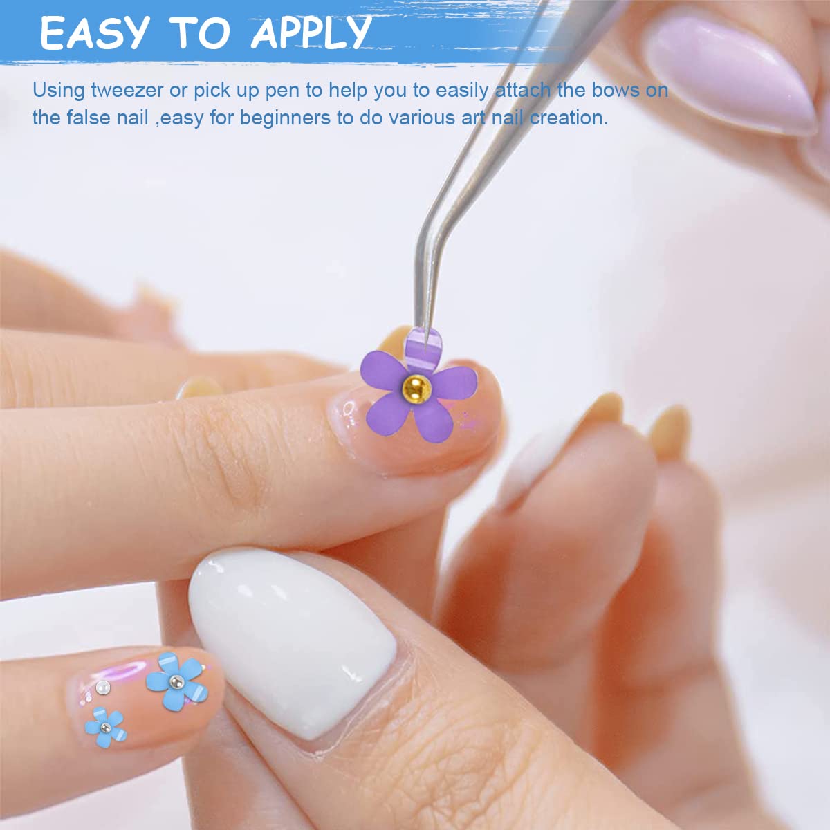 MAYCREATE 3D Flower Nail Charms for DIY Nail Art with 400 pcs Acrylic Decals | Blue and Purple Designs