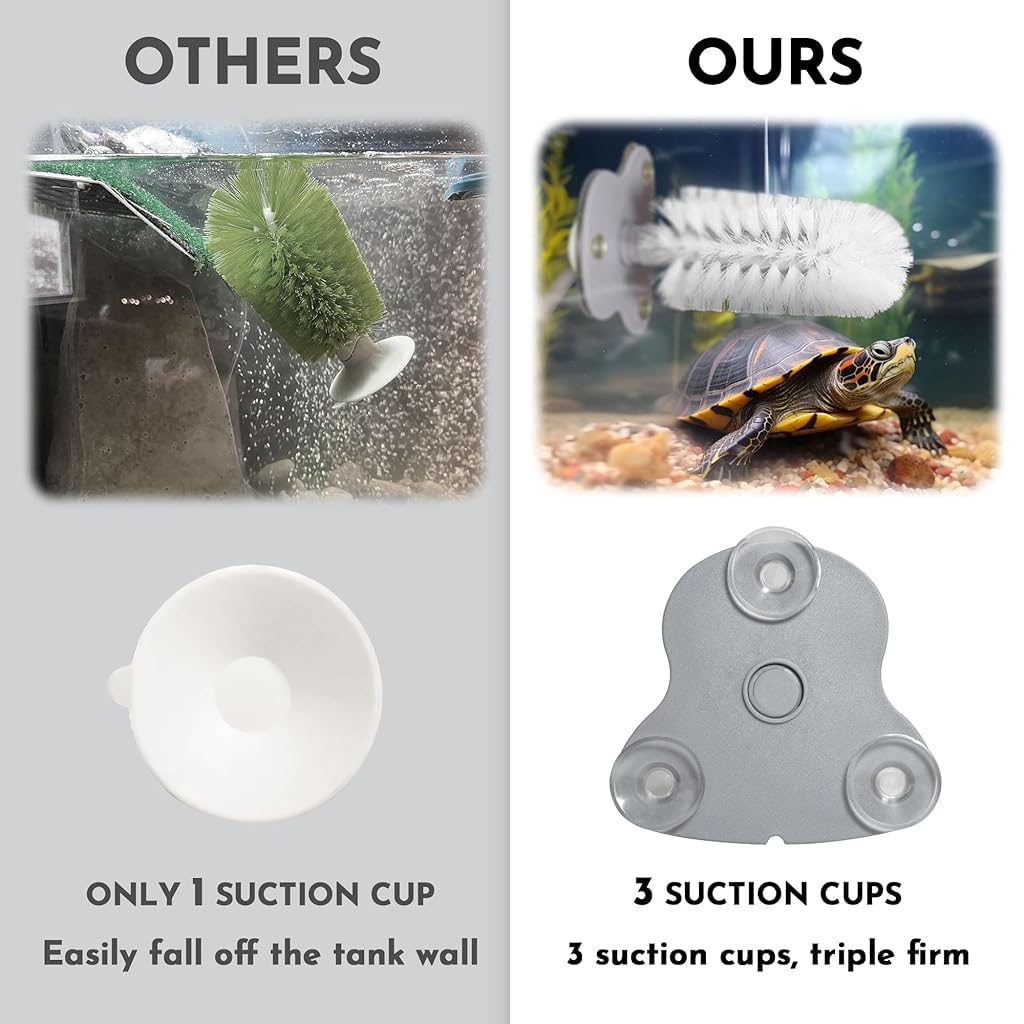 Qpets Turtles Brush for Tanks with Suction Cup and Soft Bristles featuring 7.48 in Length | Gentle Shell Cleaning Tool