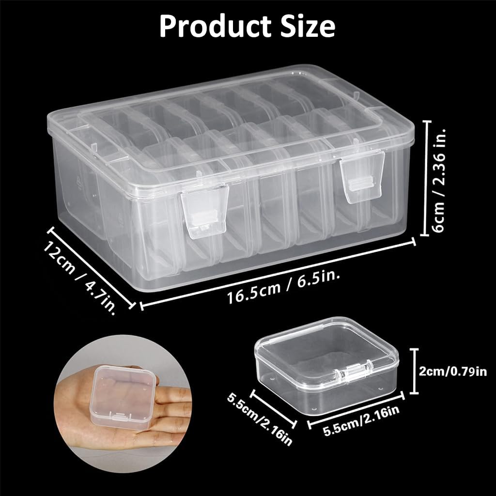 HASTHIP® 15 Pcs Transparent Jewelry Organizer Box Set, Plastic Storage Cases for Earrings, Ear Studs, Rings, Necklace, Multi Purpose Small Storage Case for DIY Crafting, Beading, Diamond Painting