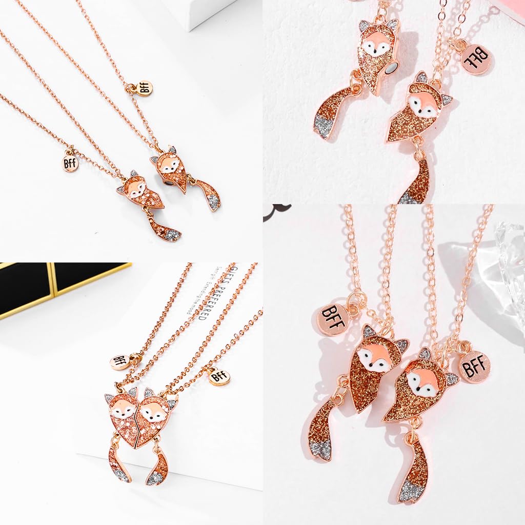 Zibuyu Necklace for Girls featuring 6PCS Magnetic BFF Enamel Fox Heart Pendants | Cute Friendship Gift