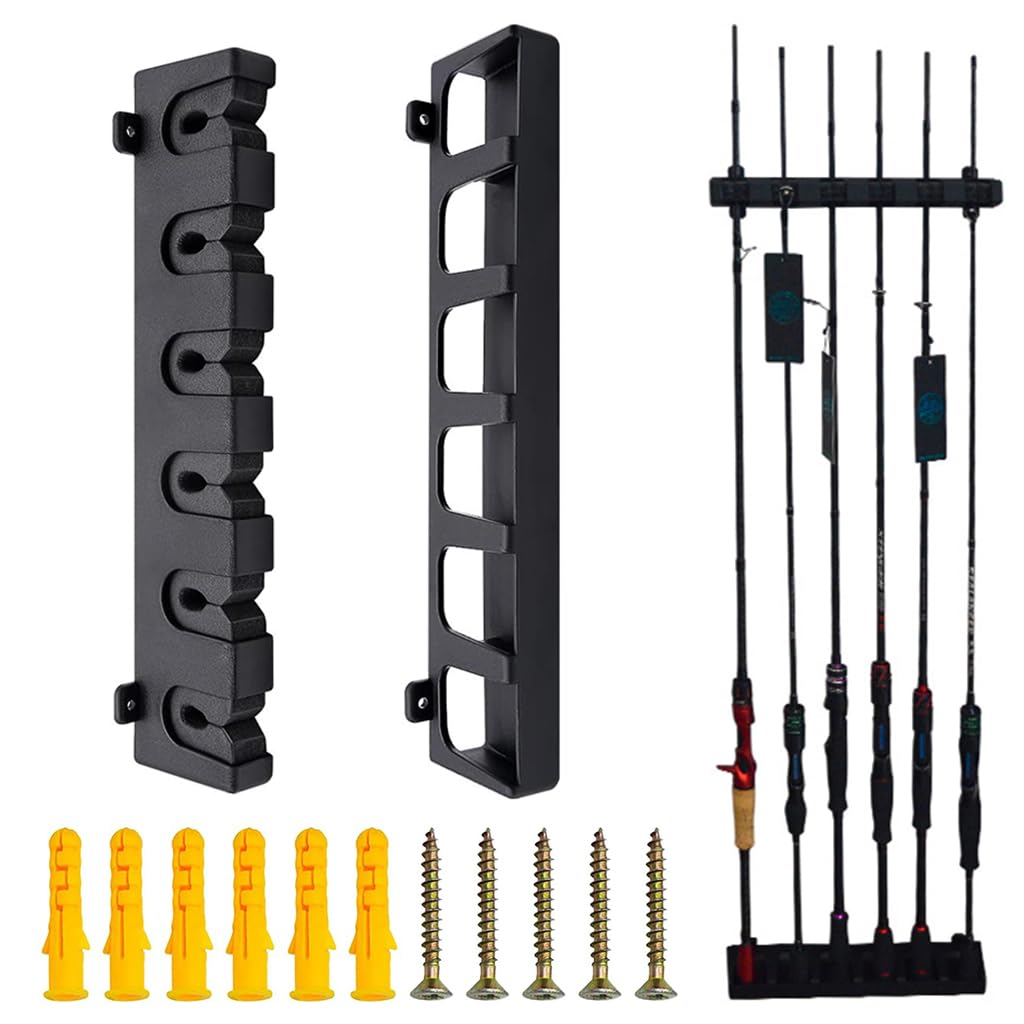 Proberos® Wall Mounted Fishing Rod Holder EVA Foam Grips Universal Fishing Rod Holder with 6 Slots Deluxe Fishing Rod Rack for Casting Rod, Telescopic Rods