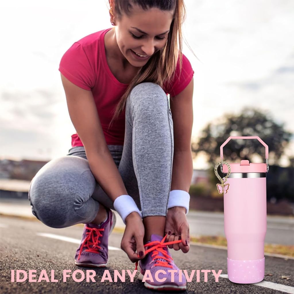 ZIBUYU Silicone Straw Cover Set for Stanley Cup with Spill-Proof Stopper 30x7x2cm | Pink Reusable Drinkware Accessory