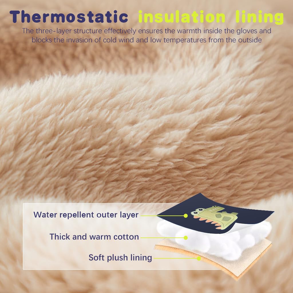 PATPAT Kids Winter Ski Gloves for Outdoor Play with Waterproof PU and Fleece Lining | Blue for Ages 8-12