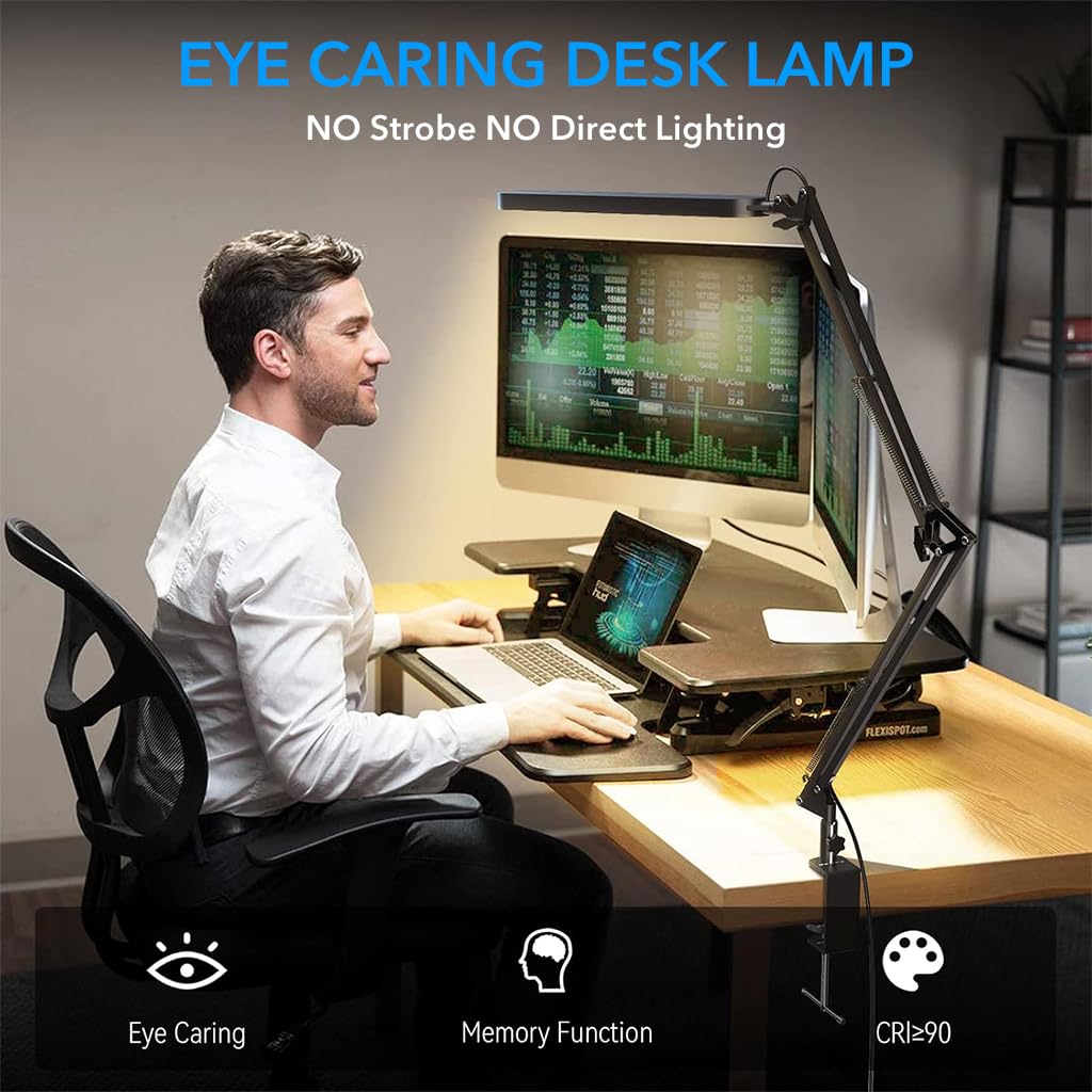 ELEPHANTBOAT LED Desk Lamp for Home and Office with 3 Color Dimming & Flexible Arm | Black
