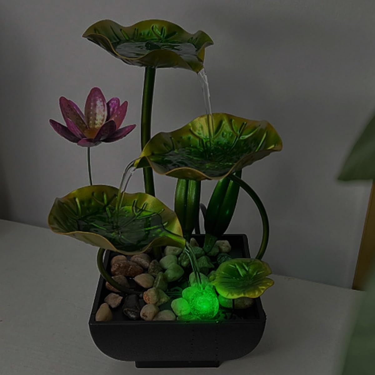 HASTHIP 3 Tier Lotus Desk Fountain for Home Relaxation with Cascading Water and Rocks