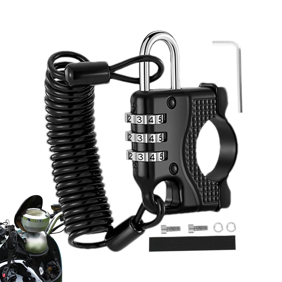 STHIRA Helmet Lock for Bike with 3.3ft Coiled Steel Rope featuring Screw Fixed Zinc Alloy Design